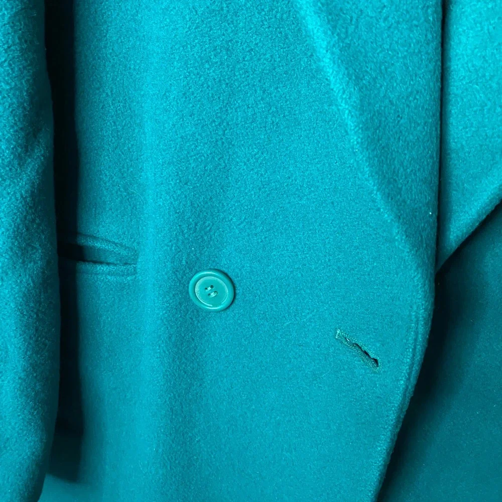 Glenbrooke Long Trench‎ Coat Women Large Teal Wool Double Breasted Vintage